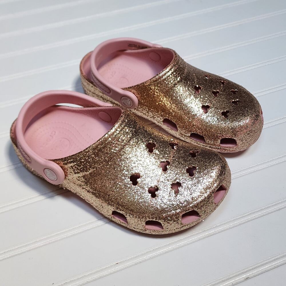 Crocs Adult Rose Gold Glitter Mickey Clogs Sandals Size 4 Men's/6 Women's